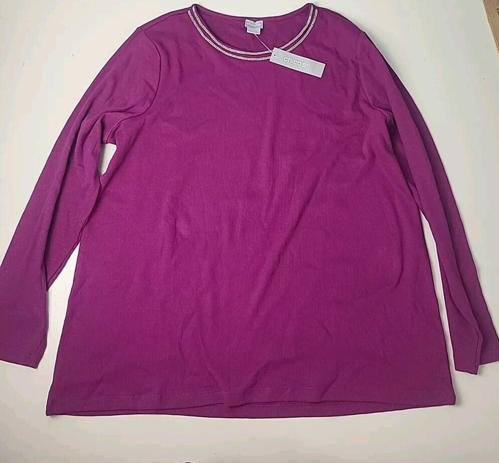 NWT Chicos Top Womens Purple Sweater Silver Sparkle